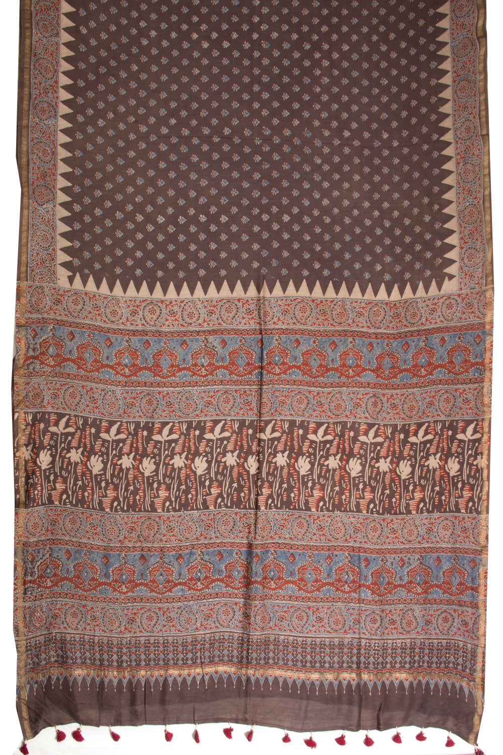 Brown Ajrakh Printed Silk Cotton Saree 10068357