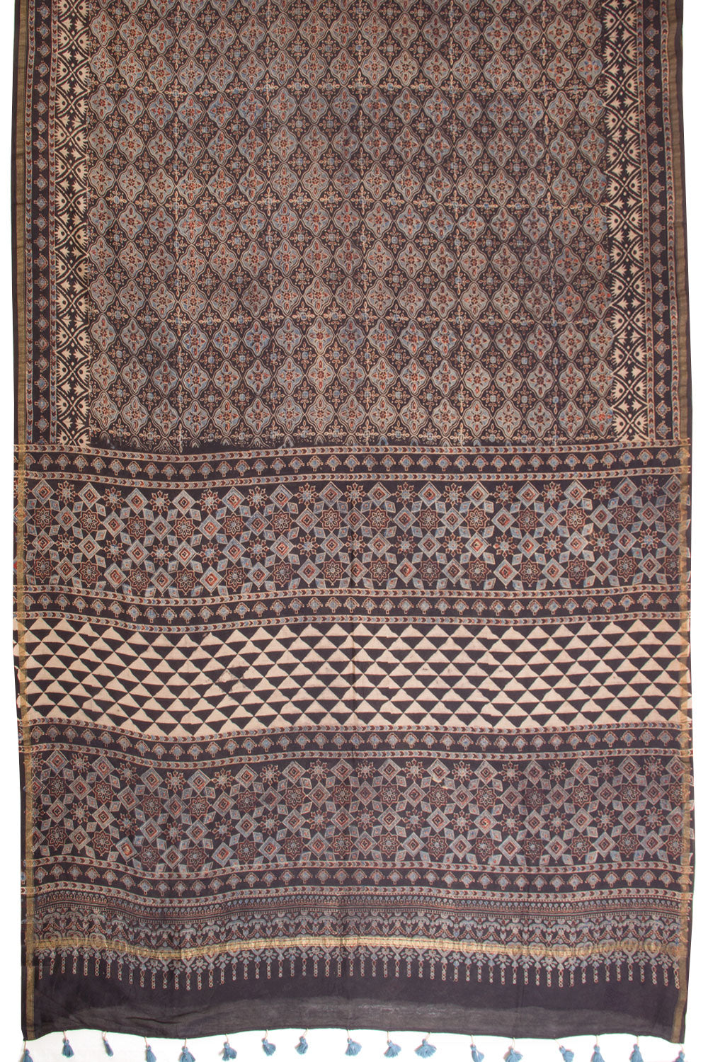 Black Ajrakh Printed Silk Cotton Saree - Avishya