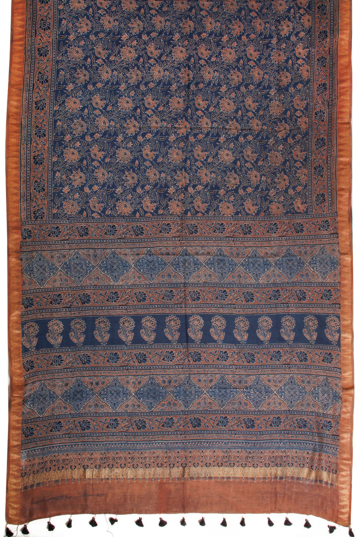 Blue Ajrakh Printed Silk Cotton Saree 10068377 - Avishya