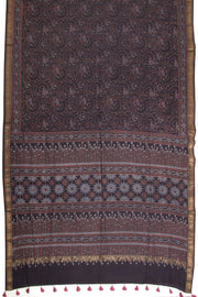 Black Ajrakh Printed Silk Cotton Saree - Avishya