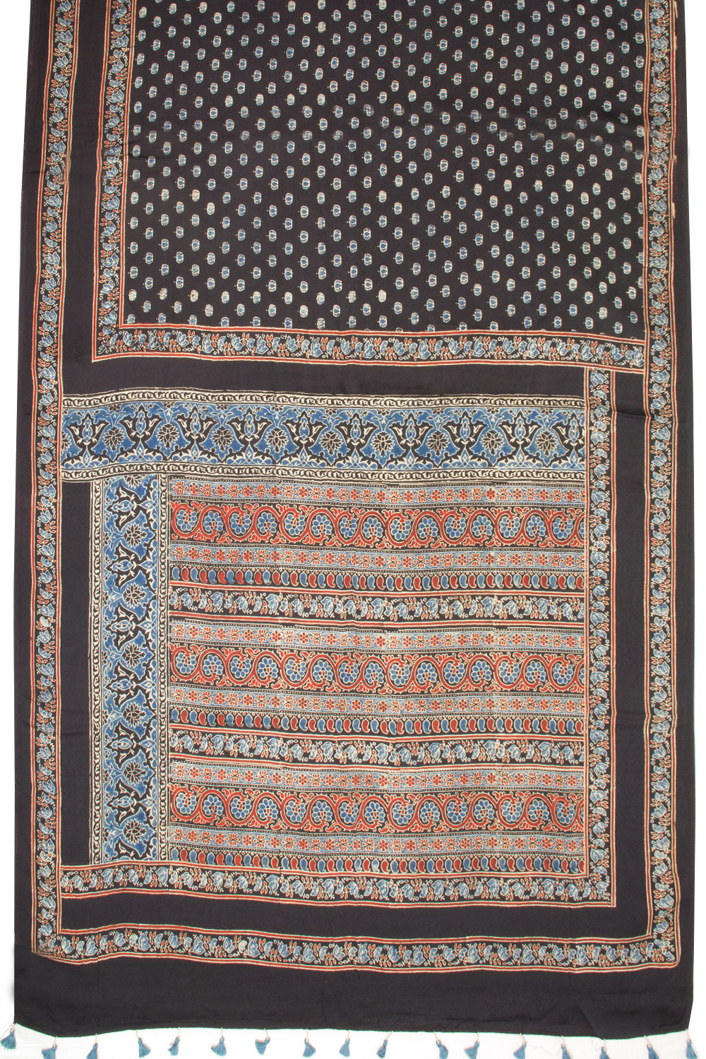 Black Ajrakh Printed Modal Silk Saree - Avishya