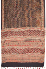 Black Ajrakh Printed Silk Cotton Saree 10068395