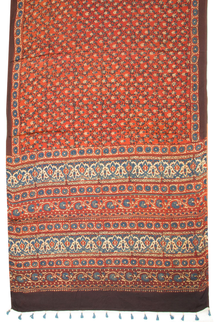 Red Ajrakh Printed Modal Silk Saree - Avishya