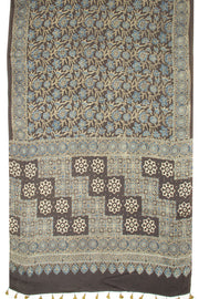 Black Ajrakh Printed Modal Silk Saree - Avishya