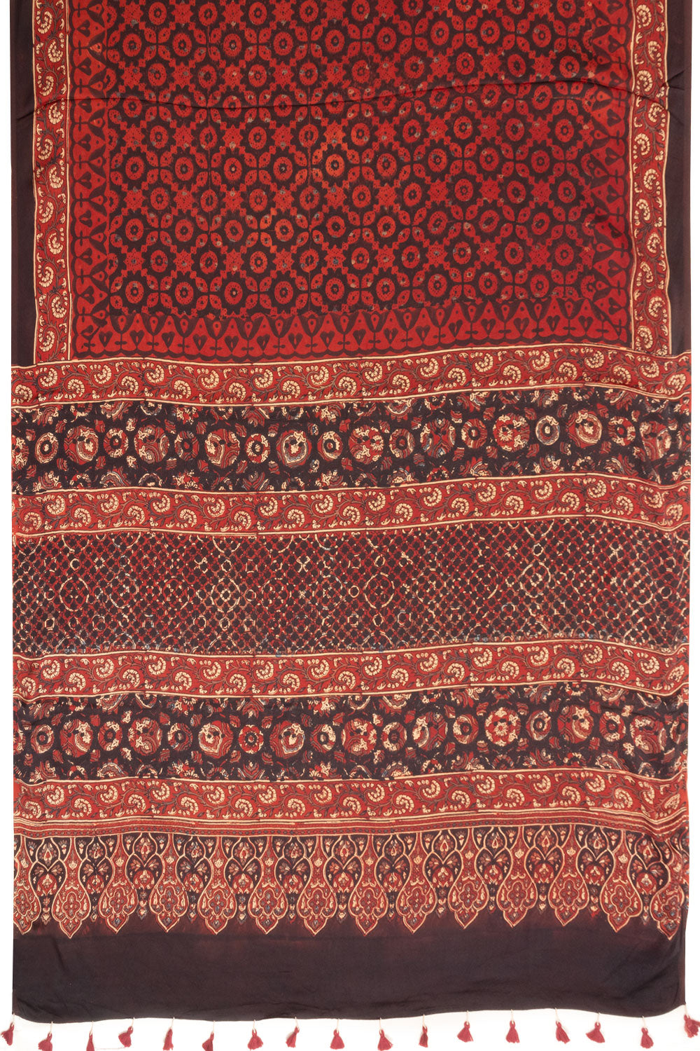 Red Ajrakh Printed Modal Silk Saree 10068403
