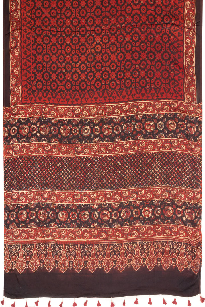 Red Ajrakh Printed Modal Silk Saree 10068403
