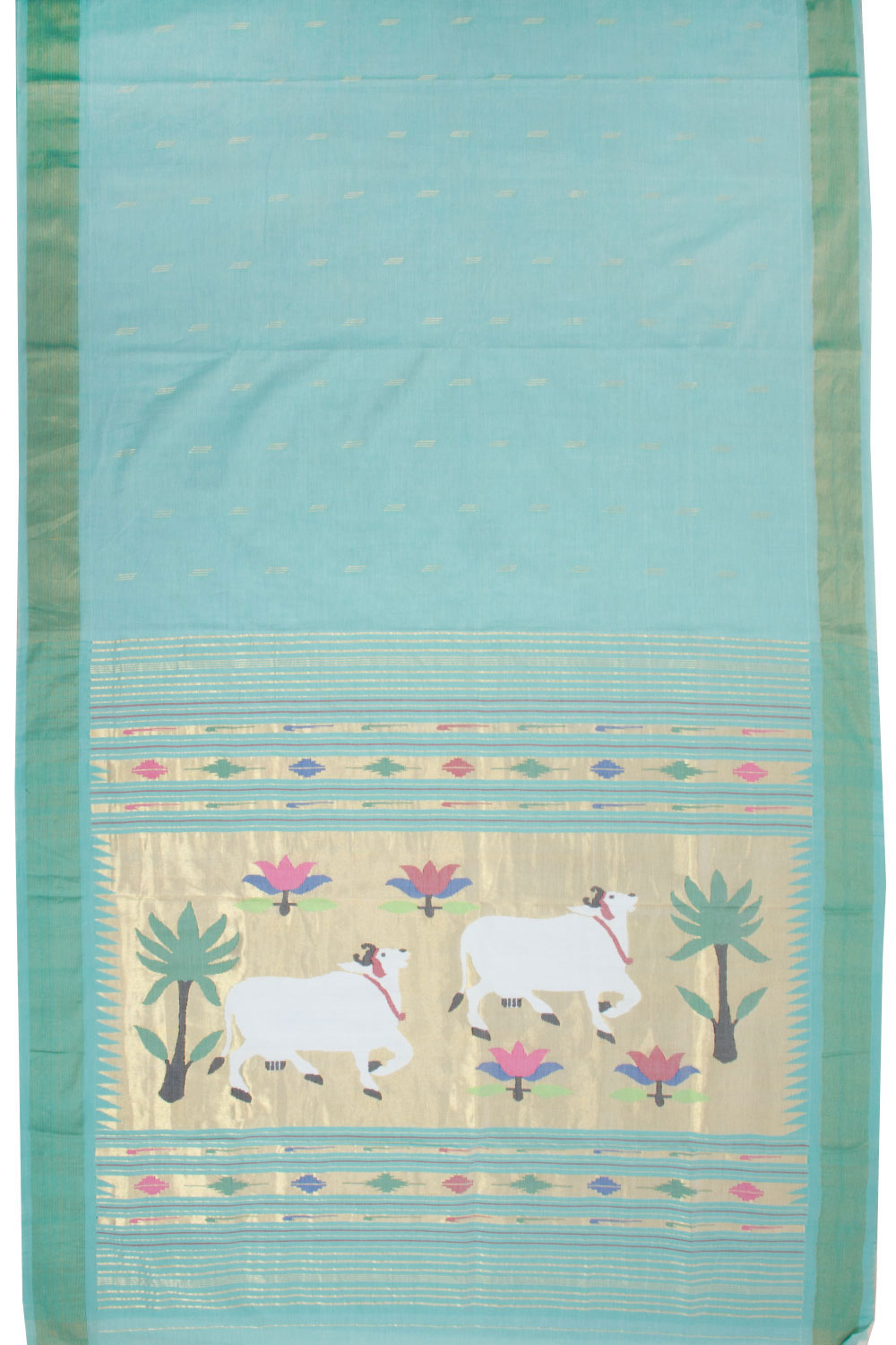Blue Handloom Paithani Cotton Saree 10068428 - Avishya