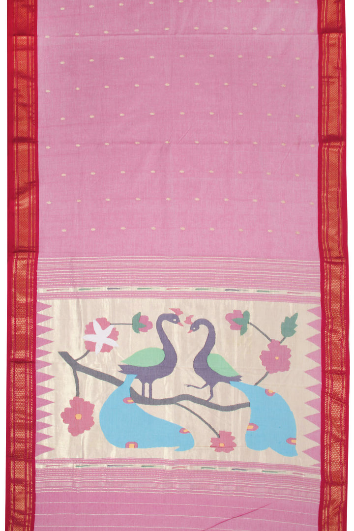 Pink Handloom Paithani Cotton Saree 10068433 - Avishya