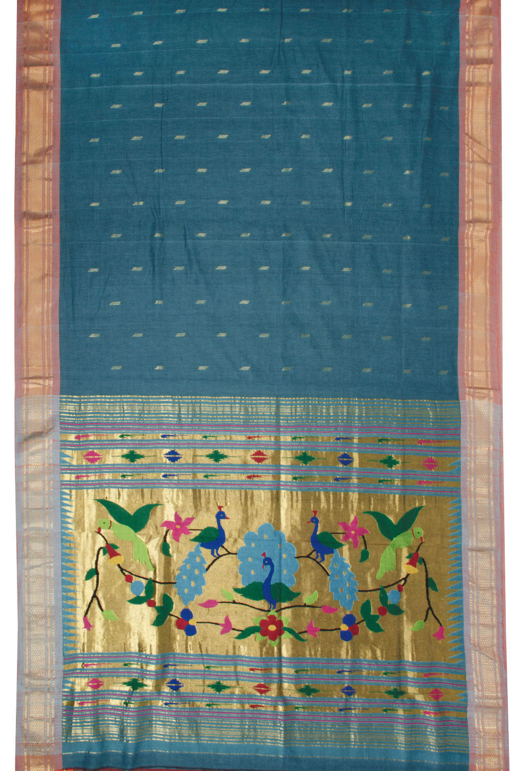 Blue Handloom Paithani Cotton Saree 10068434 - Avishya