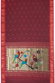 Maroon Handloom Paithani Cotton Saree 10068436 - Avishya