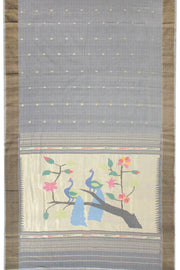 Grey Handloom Paithani Cotton Saree 10068437 - Avishya