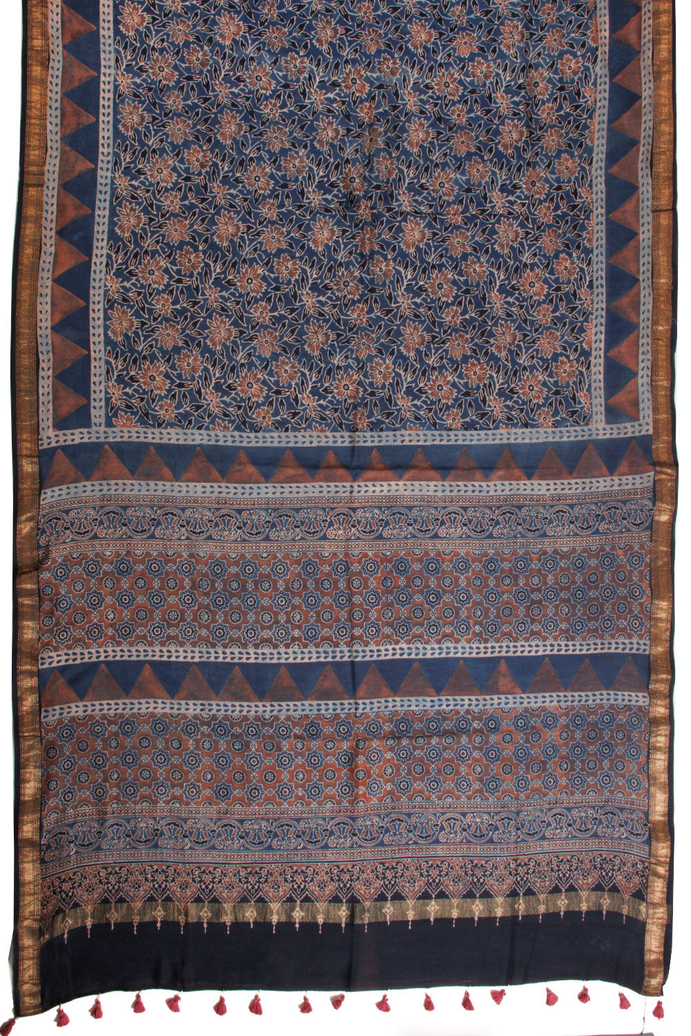 Blue Ajrakh Printed Silk Cotton Saree 10068376 - Avishya