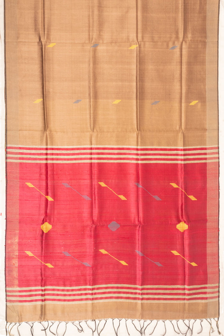 Brown Handloom Bhagalpur Dupion Tussar Silk Saree - Avishya