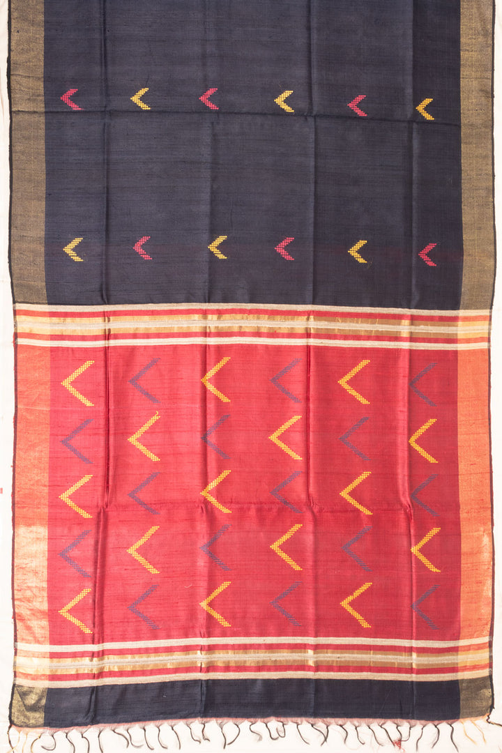 Black Handloom Bhagalpur Dupion Tussar Silk Saree - Avishya