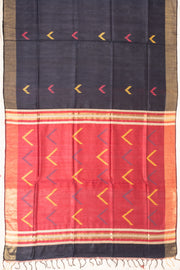 Black Handloom Bhagalpur Dupion Tussar Silk Saree - Avishya
