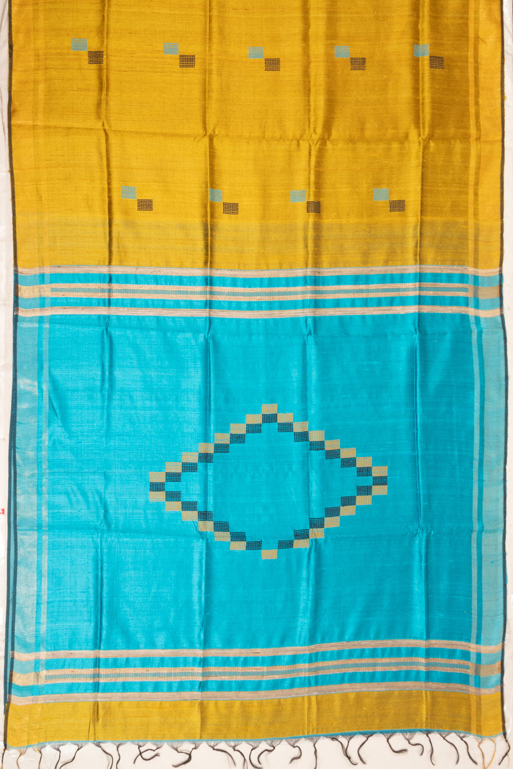 Musted Yellow Handloom Bhagalpur Dupion Tussar Silk Saree 10068465
