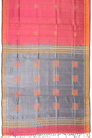 Red Handloom Bhagalpur Dupion Tussar Silk Saree - Avishya