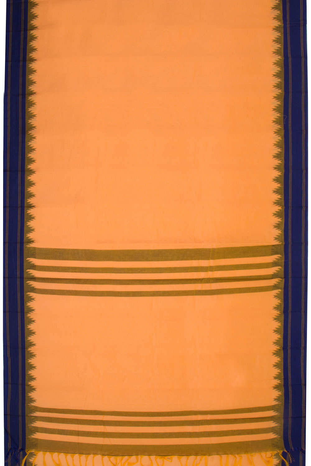 Orange Handwoven Korvai Kanchi Cotton Saree 10068551 - Avishya