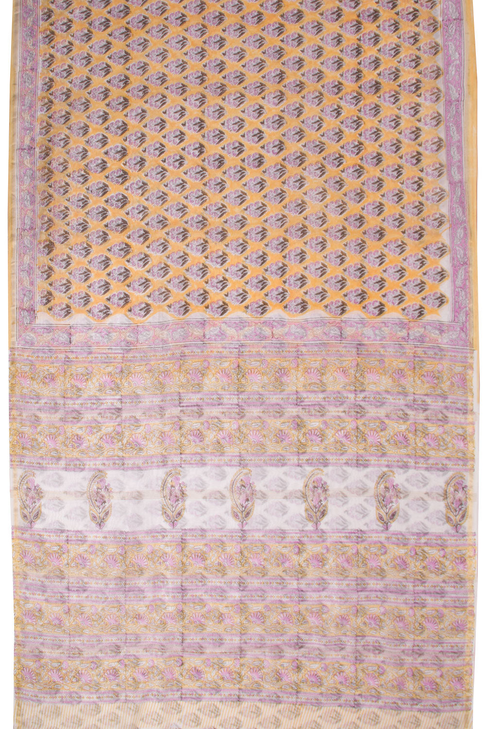 Yellow Sanganeri printed Silk Cotton Saree 10068562 - Avishya