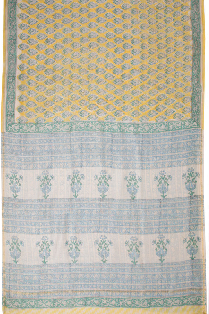 Yellow Sanganeri printed Silk Cotton Saree 10068564 - Avishya