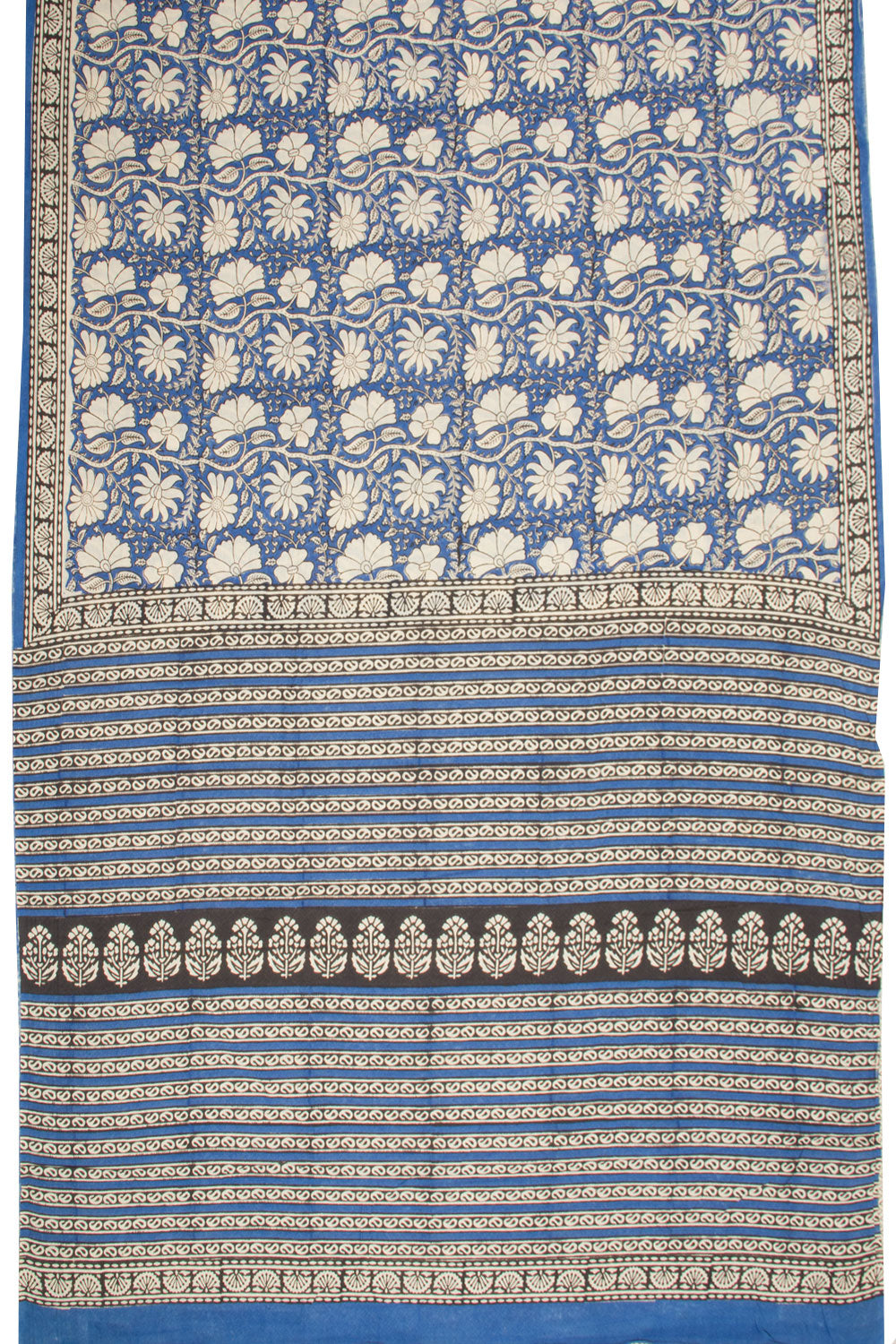 Blue Vanaspathi Hand block Printed Mulmul Cotton Saree 10068577 - Avishya