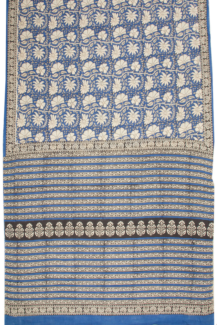 Blue Vanaspathi Hand block Printed Mulmul Cotton Saree 10068577 - Avishya
