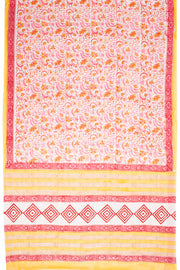 Off White Hand Block Print Mulmul Cotton Saree 10068582 - Avishya