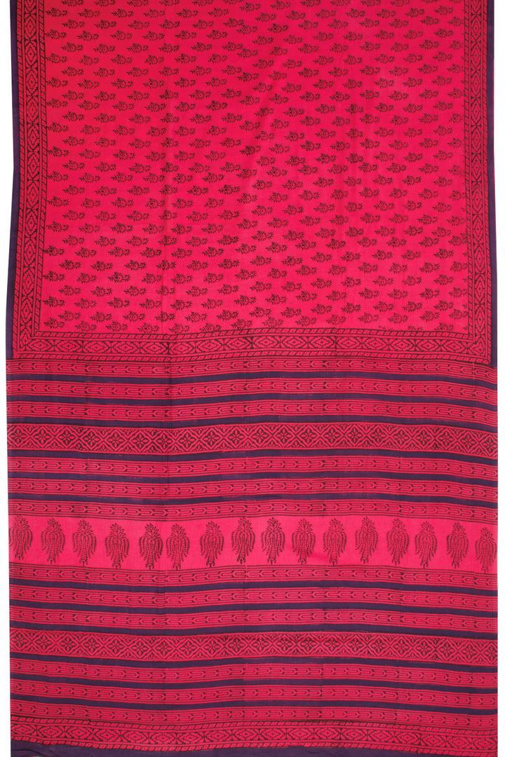 Pink Bagru Printed Mulmul Cotton Saree 10068583 - Avishya
