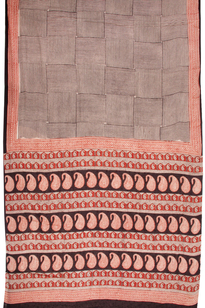 Black Bagru Printed Mulmul Cotton Saree 10068586 - Avishya