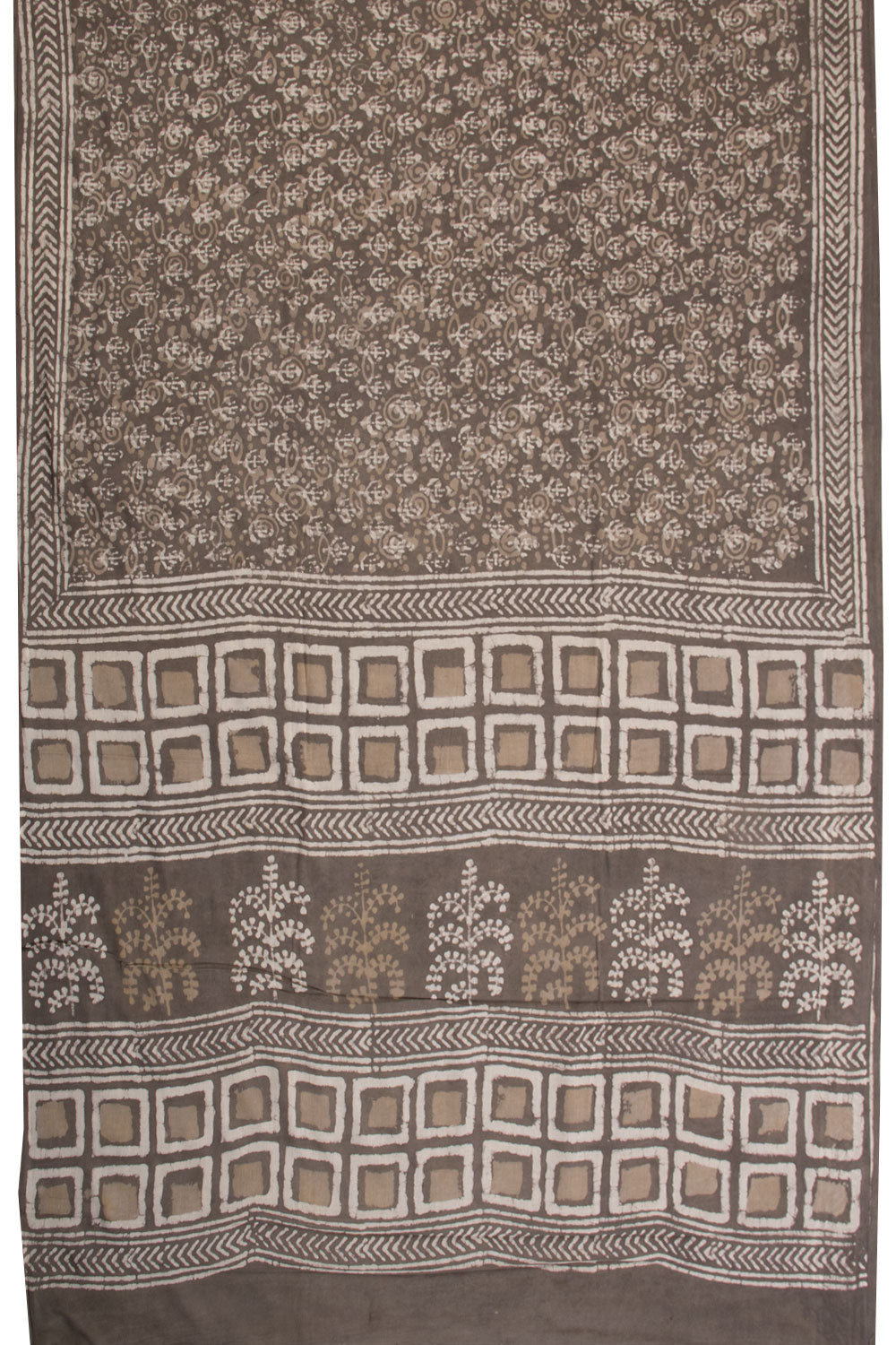 Brown Mulmul Dabu Printed Cotton Saree 10068592 - Avishya
