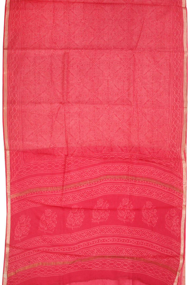 Red Hand Block Printed Kota Cotton Saree 10068631 - Avishya