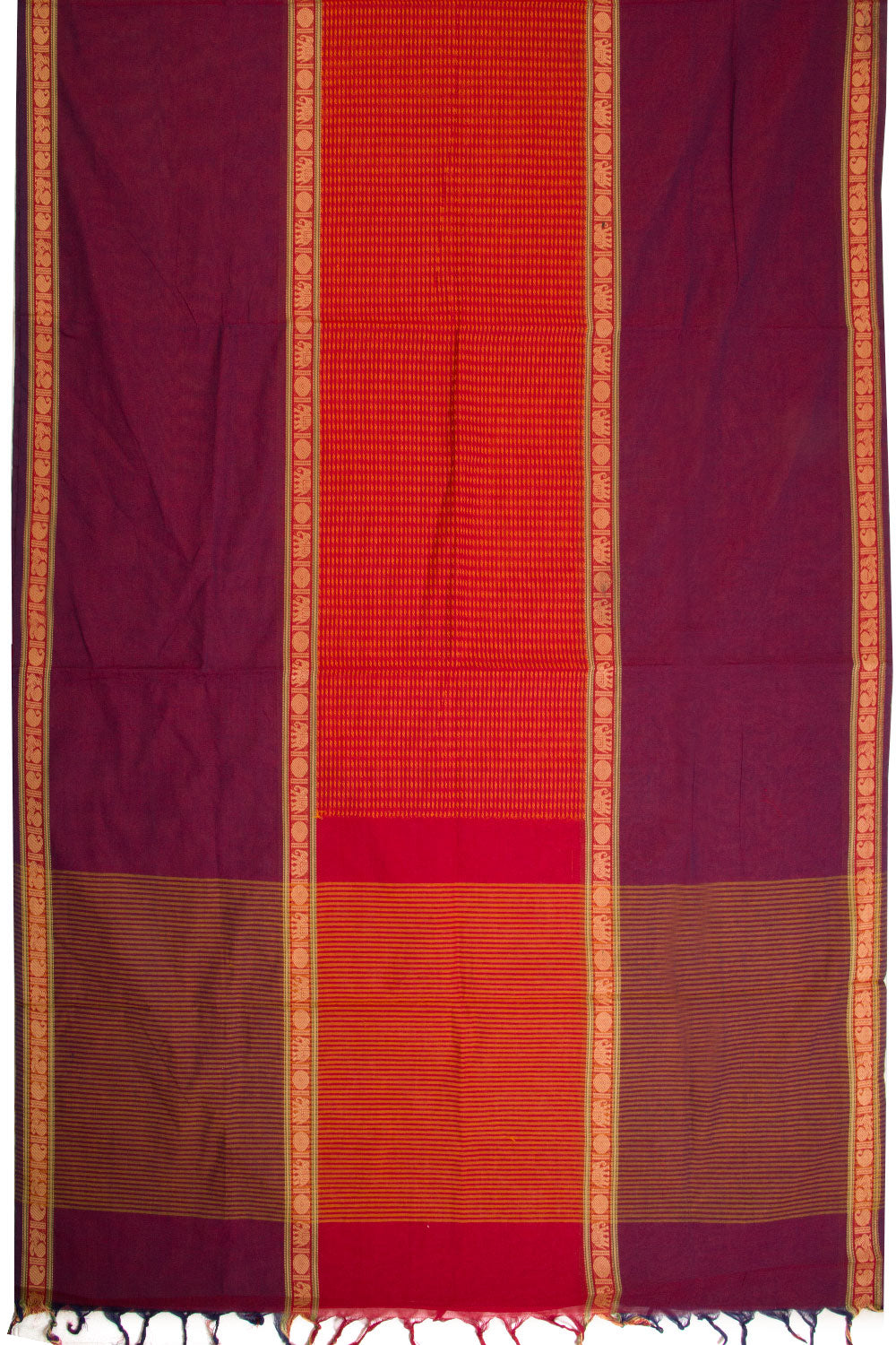 Maroon Handwoven Kanchi Cotton Saree 10068679 - Avishya