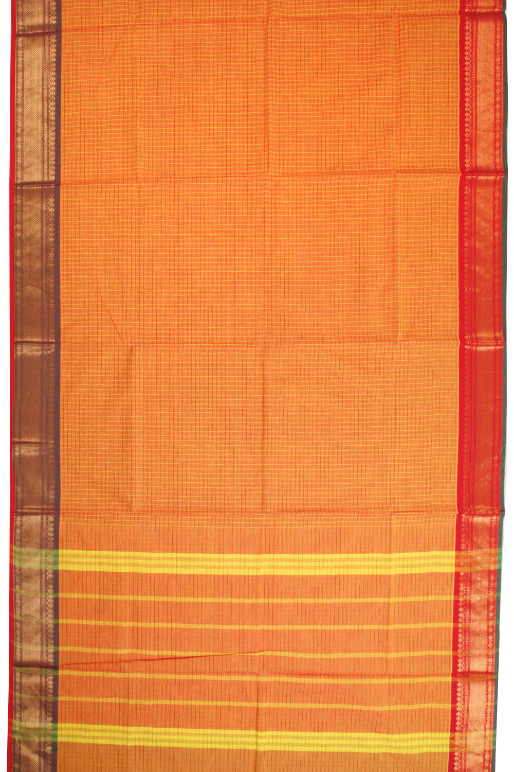 Orange Handwoven Kanchi Cotton Saree 10068704 - Avishya