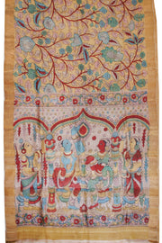 Beige Hand Painted Pen Kalamkari Tussar Silk Saree 10068732 - Avishya