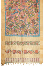 Pink Hand Painted Pen Kalamkari Tussar Silk Saree 10068733