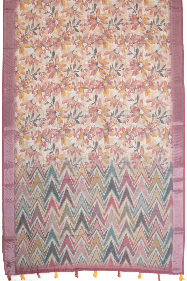 Beige Digital Printed Linen Saree 10068764 - Avishya