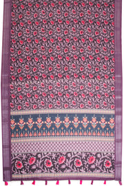 Black Fancy Printed Linen Saree - Avishya - Avishya