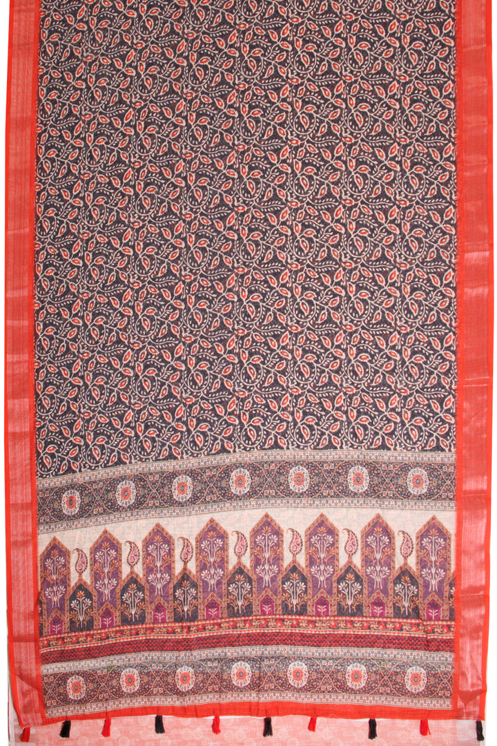 Black Digital Printed Linen Saree 10068772 - Avishya