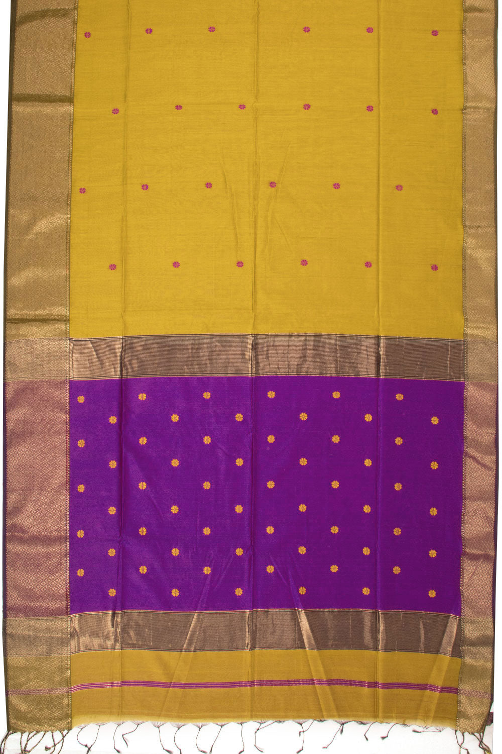 Yellow Handloom Maheshwari Silk Cotton Saree 10068880 - Avishya