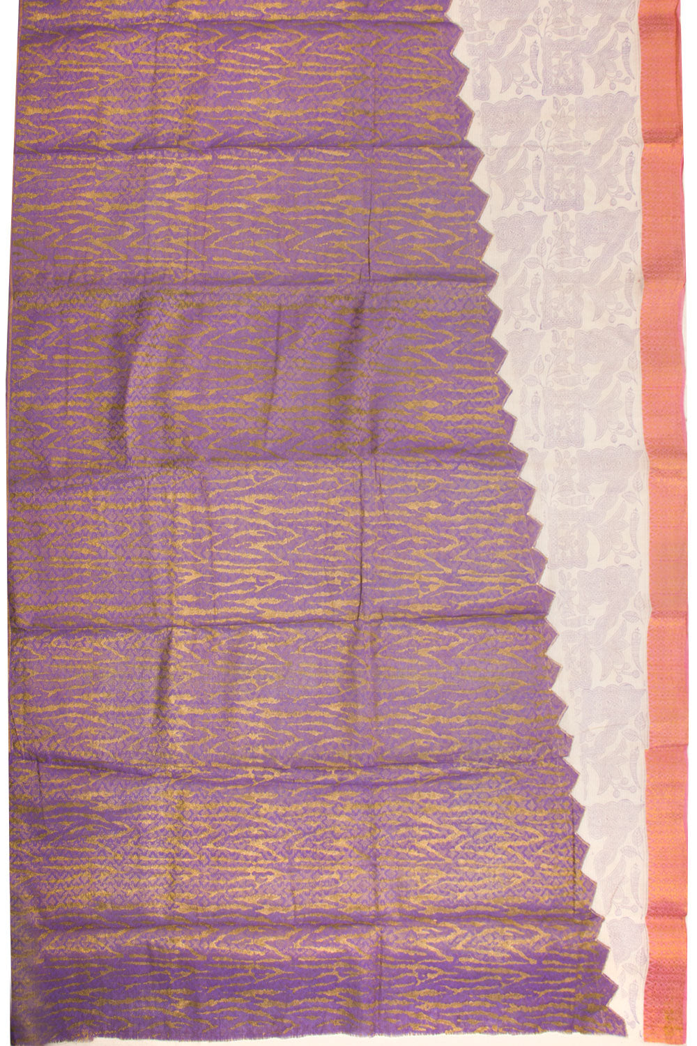 Purple Hand Block Brocode Dhaniakhali Cotton Saree 10068903 - Avishya