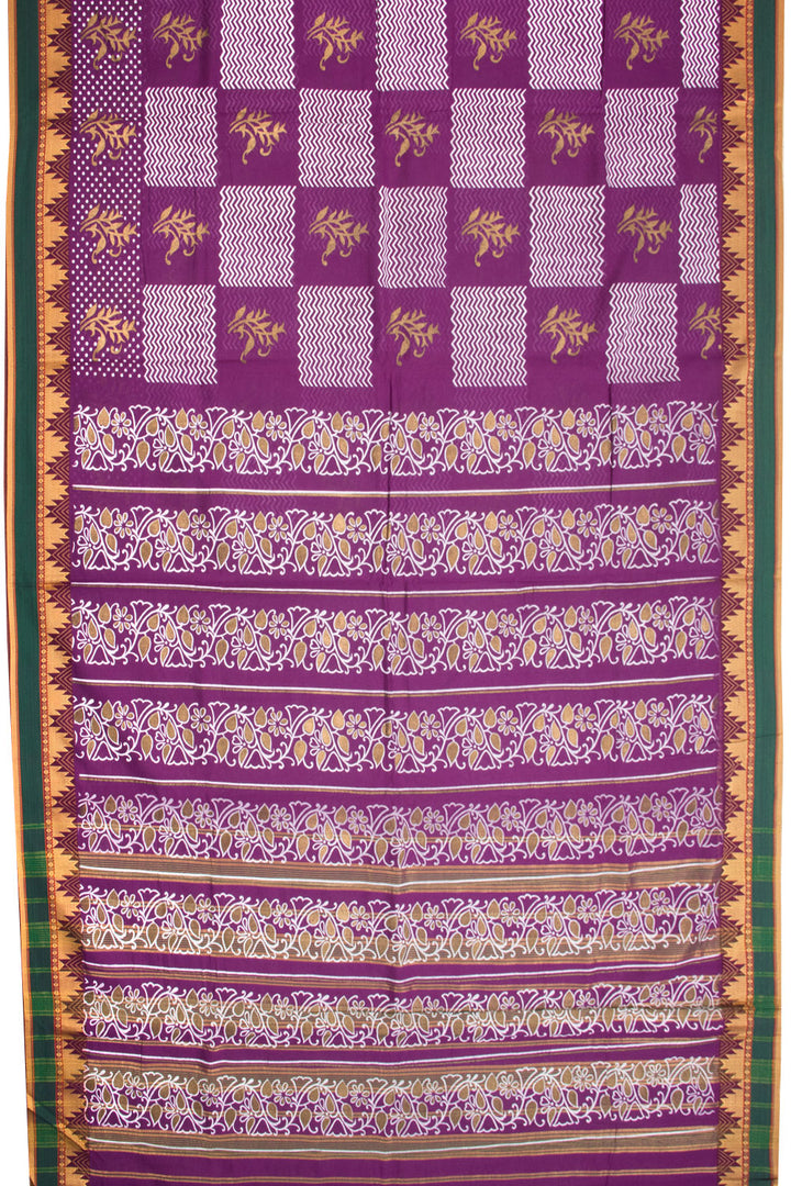 Purple Hand Block Andhara Cotton Saree 10068904 - Avishya