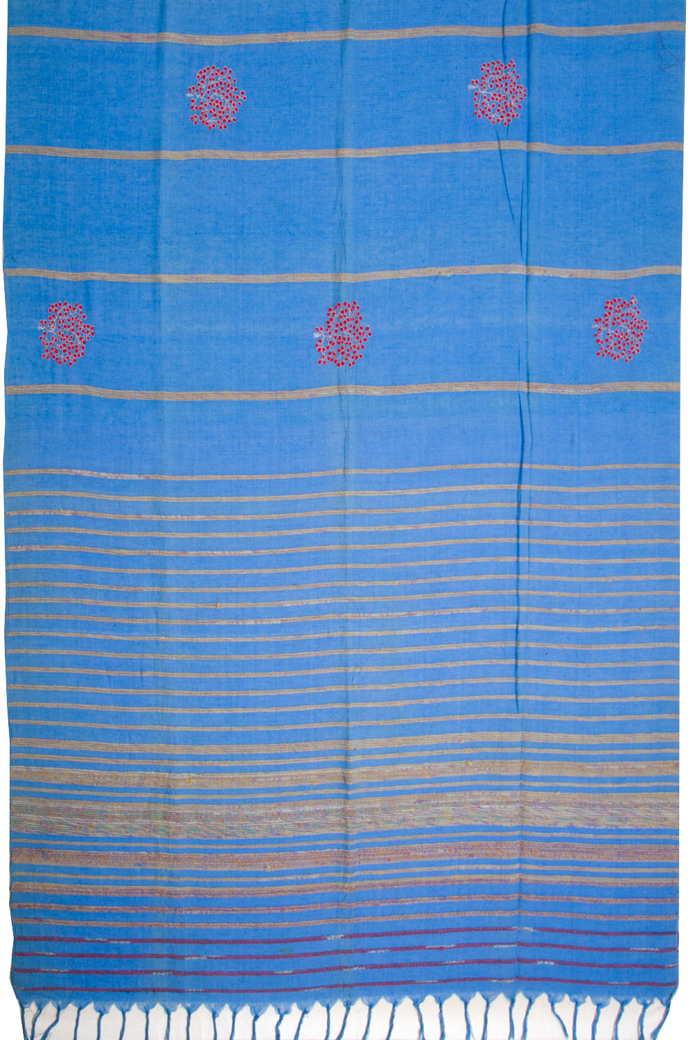 Blue Dhaniakhali Cotton Saree With Khesh Weave & Embroidered 10068907 - Avishya