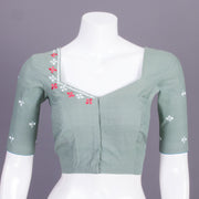 Green Embroidered Cotton Blouse 10068964 - Avishya