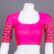 Pink Aari Embroidered Silk Blouse 10068938