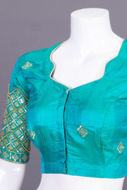 Blue Aari Embroidered Silk Blouse 10068941