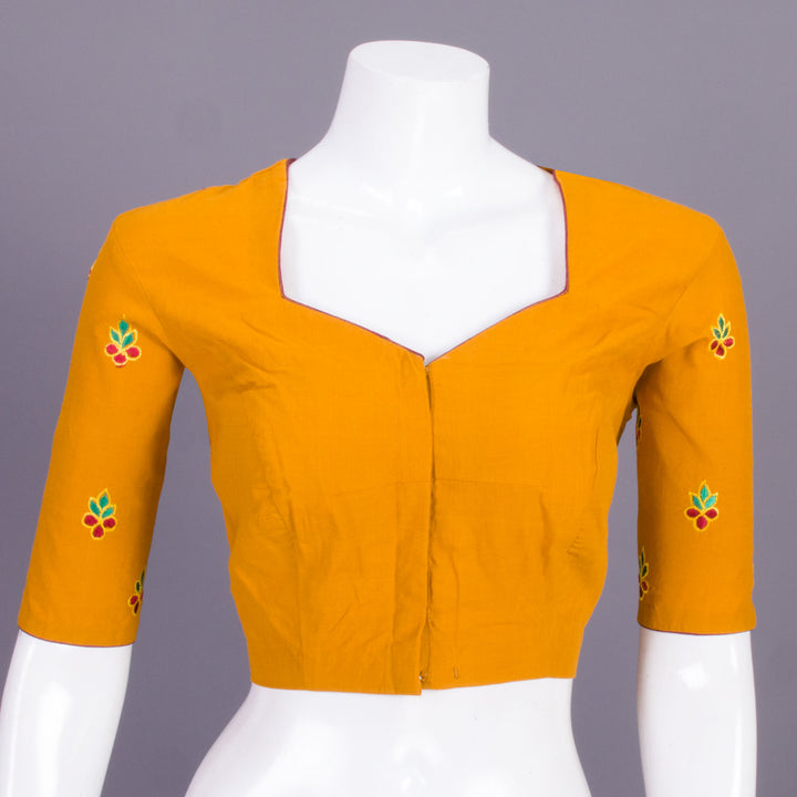 Yellow Embroidered Mangalgiri Cotton Blouse 10068971 - Avishya