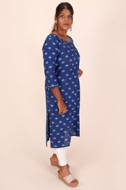 Indigo Dyed & Embroidered Dabu Printed Cotton Kurta 10068988 - Avishya