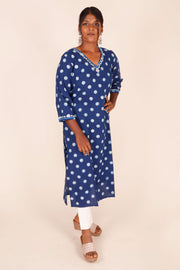 Blue Embroidered Dabu Printed Cotton Kurta 10068993 - Avishya