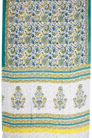 White Hand Block Printed Cotton Saree 10069076 - Avishya