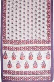 White Hand Block Printed Cotton Saree Without Blouse 10069077 - Avishya